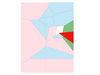 A voronoi chart with shot triangle on a pitch-plot